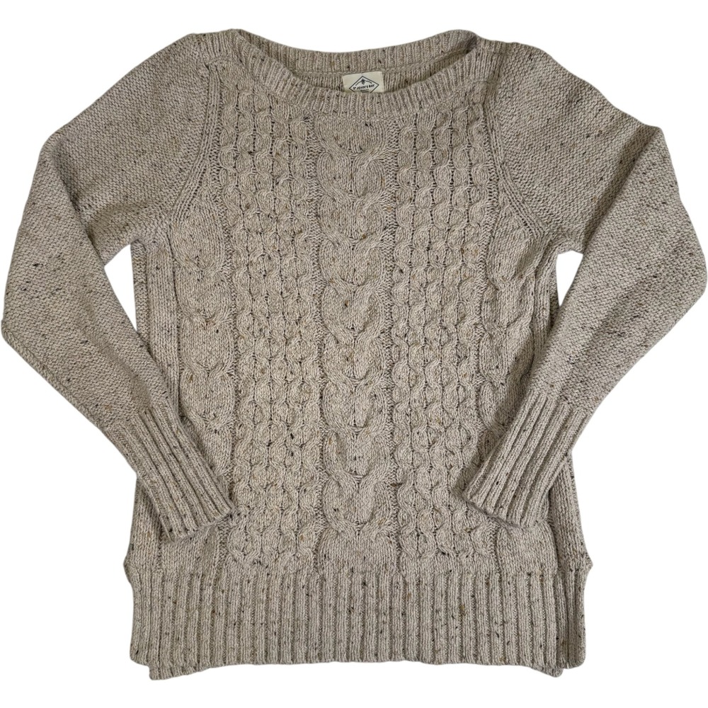 St Johns Bay Sweater Womens M Oatmeal Cable Knit Cotton Blend Fisherman Pullover